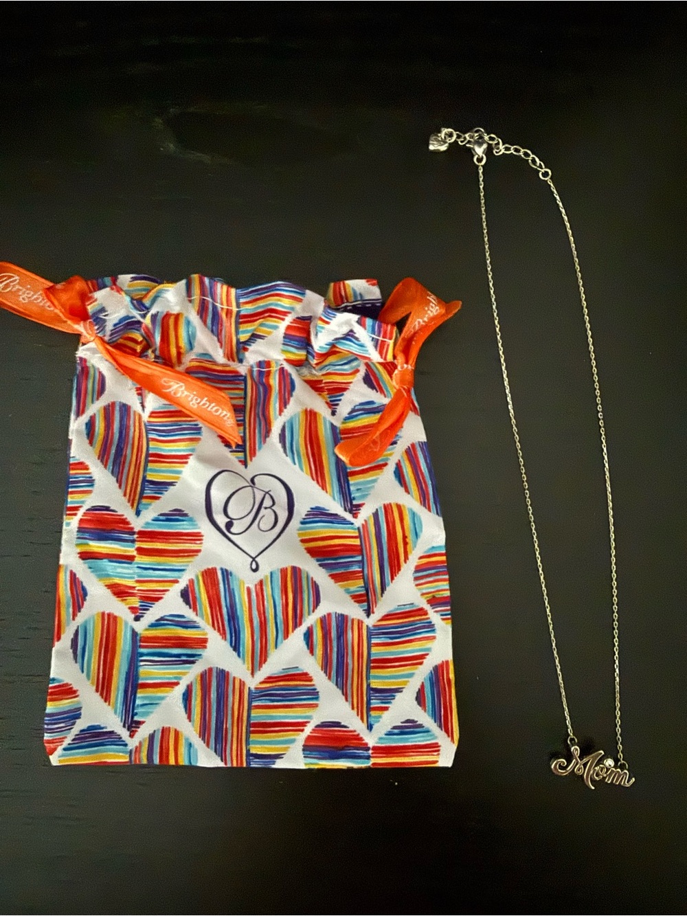 Brighton PENSCRIPT MOM Pen Script Silver Necklace Crystal with pouch